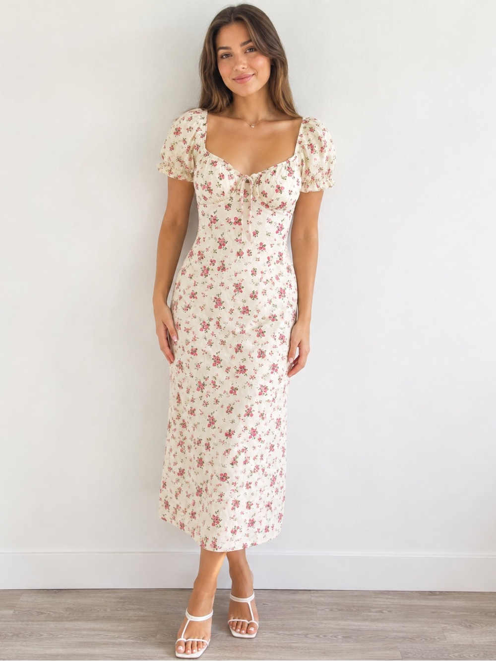 No Boundaries Cream Sundress with Pink Rose Print